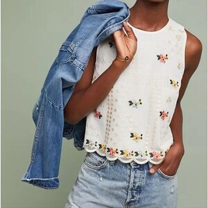 NWT Anthro Sahil Kochhar Whote Dylan Embroidered Button Back Mesh‎ Tank Top XS